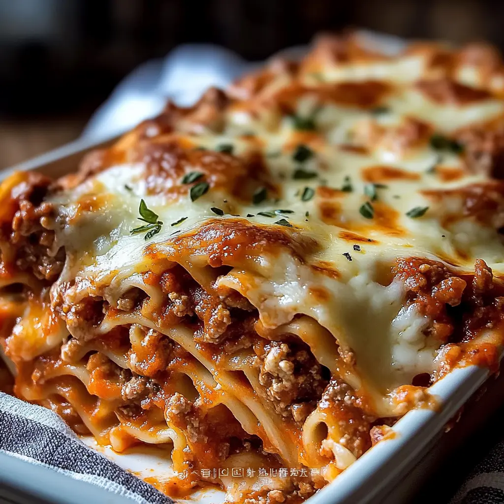 CLASSIC LASAGNA RECIPE WITH RICOTTA CHEESE centered hero view, clean and uncluttered