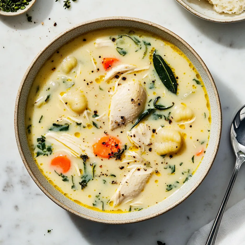 Copycat Olive Garden Chicken and Gnocchi Soup Easy Recipe 2 COPYCAT OLIVE GARDEN CHICKEN AND GNOCCHI SOUP centered hero view, clean and uncluttered