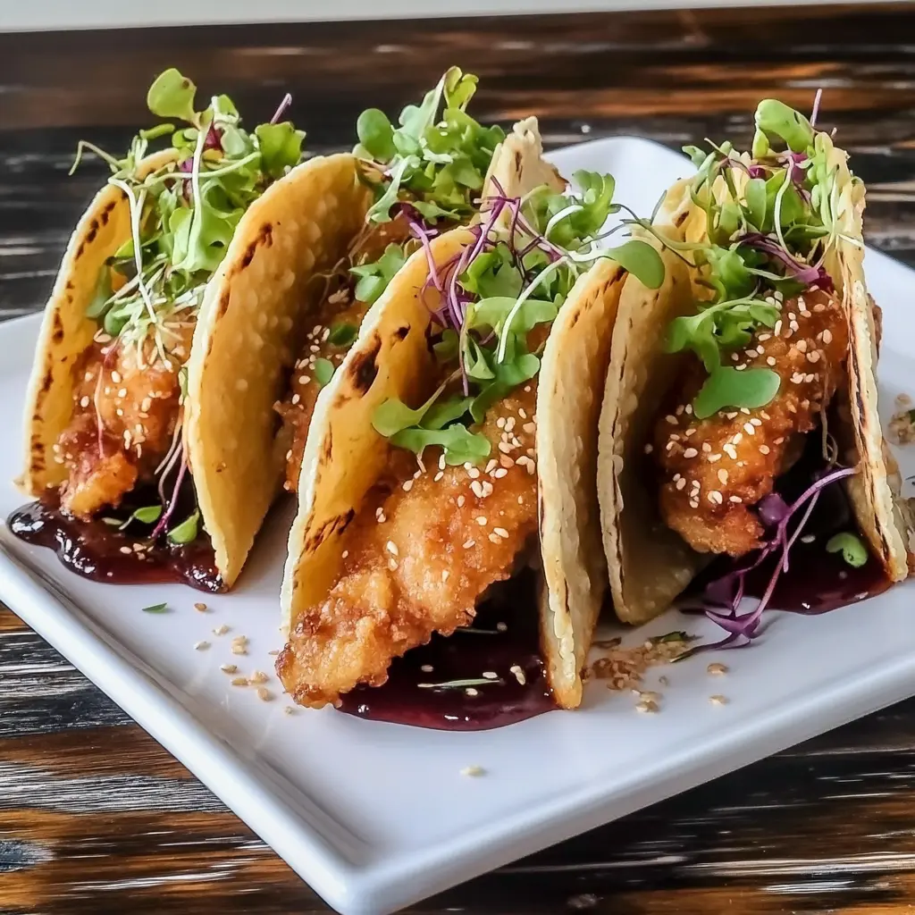 CRISPY CHICKEN WONTON TACOS centered hero view, clean and uncluttered