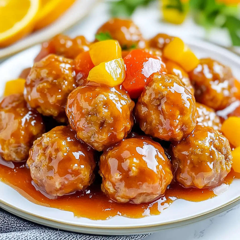 CROCK POT SWEET AND SOUR MEATBALLS centered hero view, clean and uncluttered