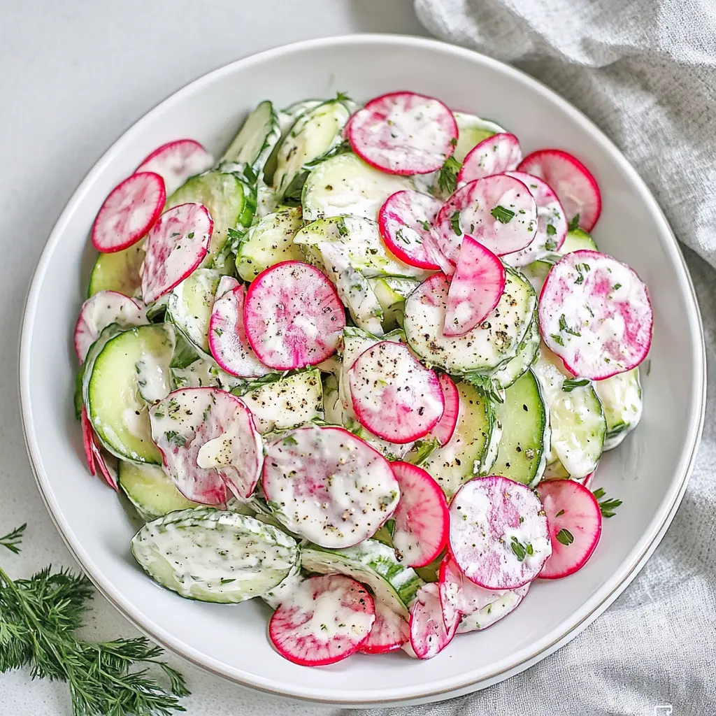 CUCUMBER RADISH SALAD centered hero view, clean and uncluttered
