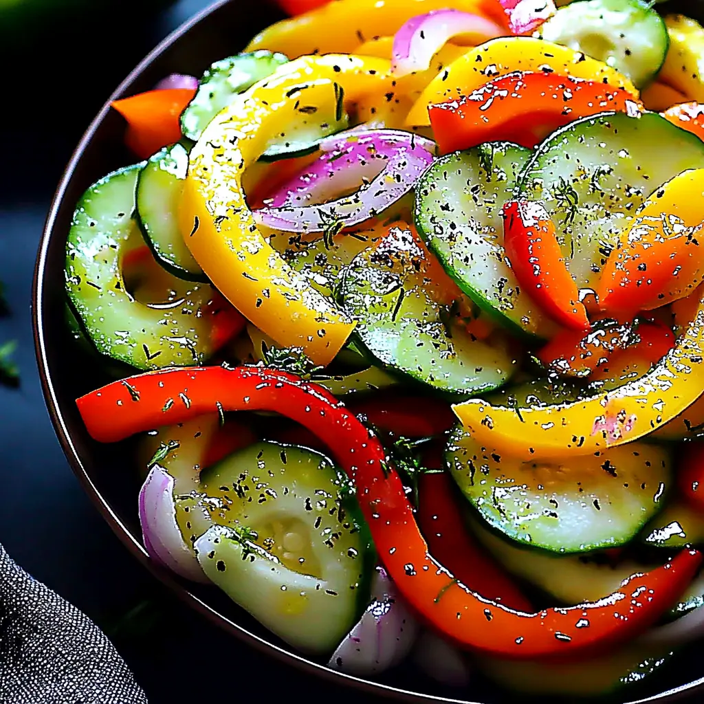CUCUMBER SWEET PEPPER SALAD centered hero view, clean and uncluttered
