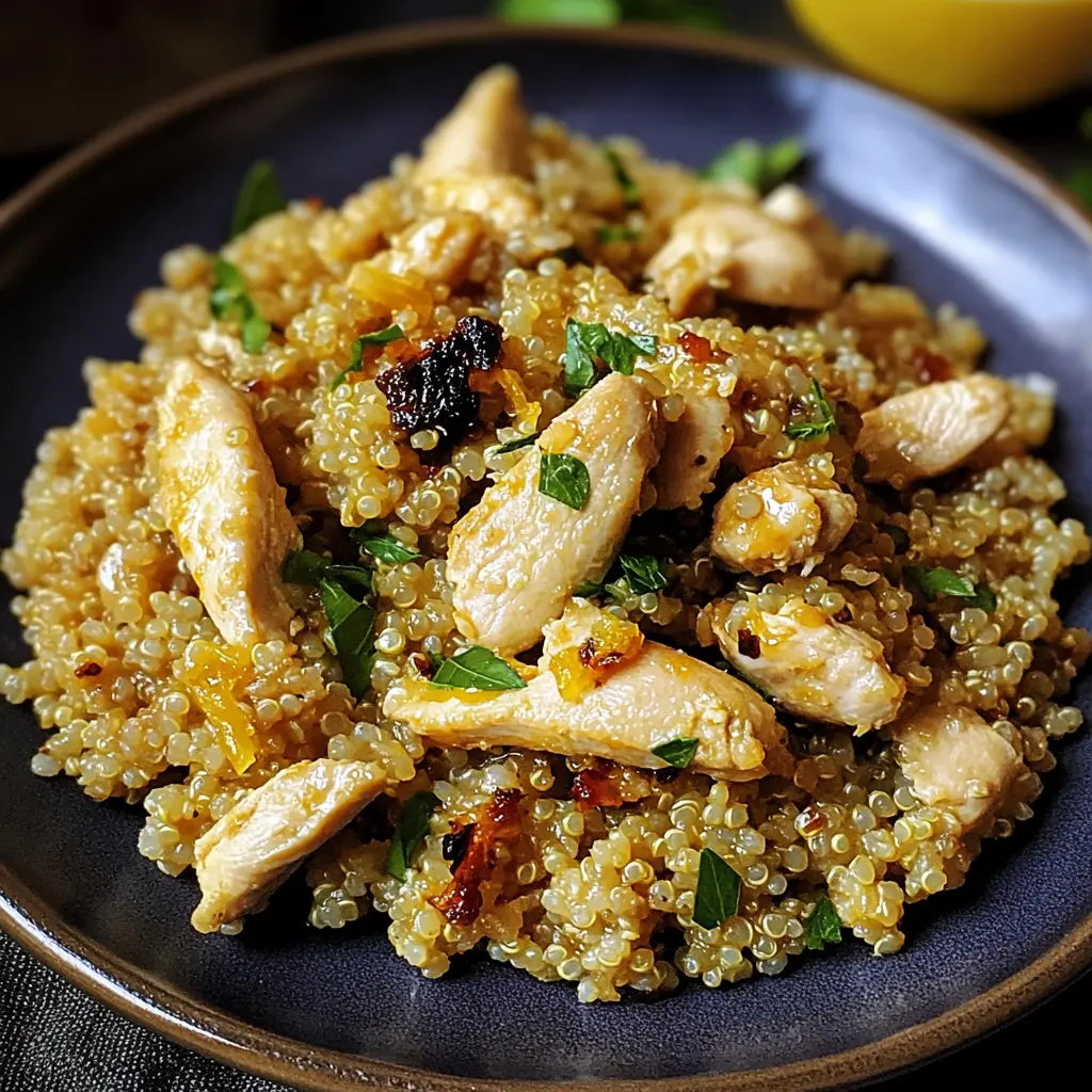 GARLIC LEMON CHICKEN QUINOA centered hero view, clean and uncluttered