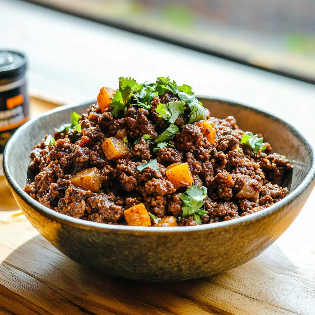 High Protein Ground Beef Bowl Meal Prep Easy Dinner 2 HIGH PROTEIN GROUND BEEF BOWL MEAL PREP centered hero view, clean and uncluttered