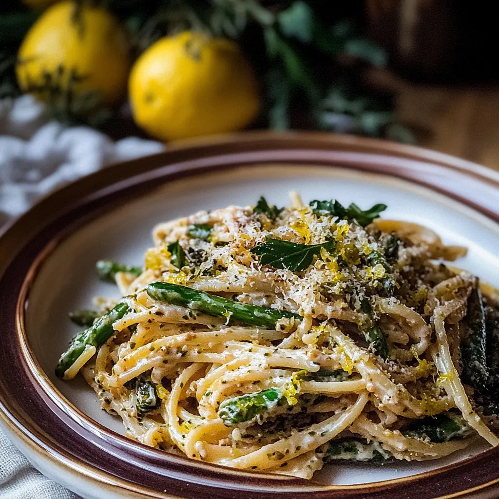 Lemon Asparagus Pasta Easy Spring Dinner Perfect Weeknight Meal 2 LEMON ASPARAGUS PASTA EASY SPRING DINNER centered hero view, clean and uncluttered
