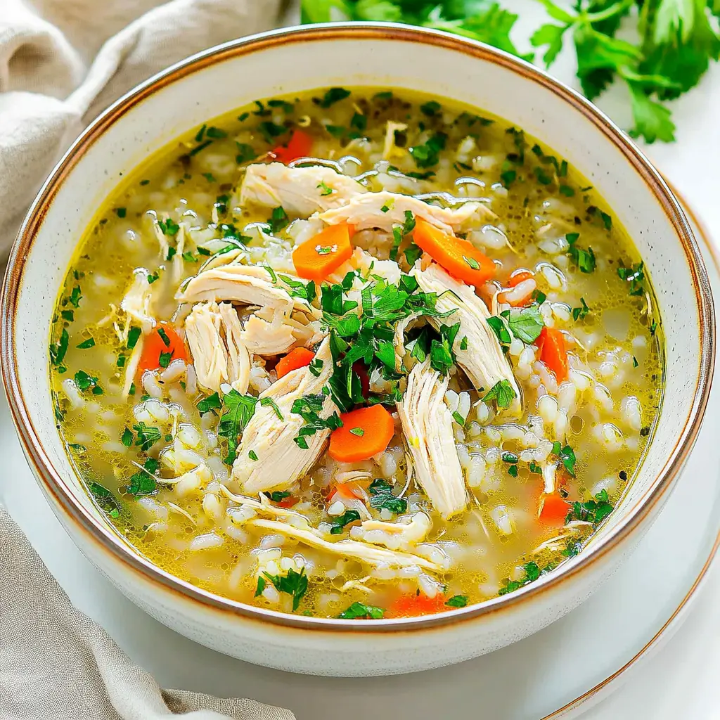 LIGHT CHICKEN RICE SOUP centered hero view, clean and uncluttered