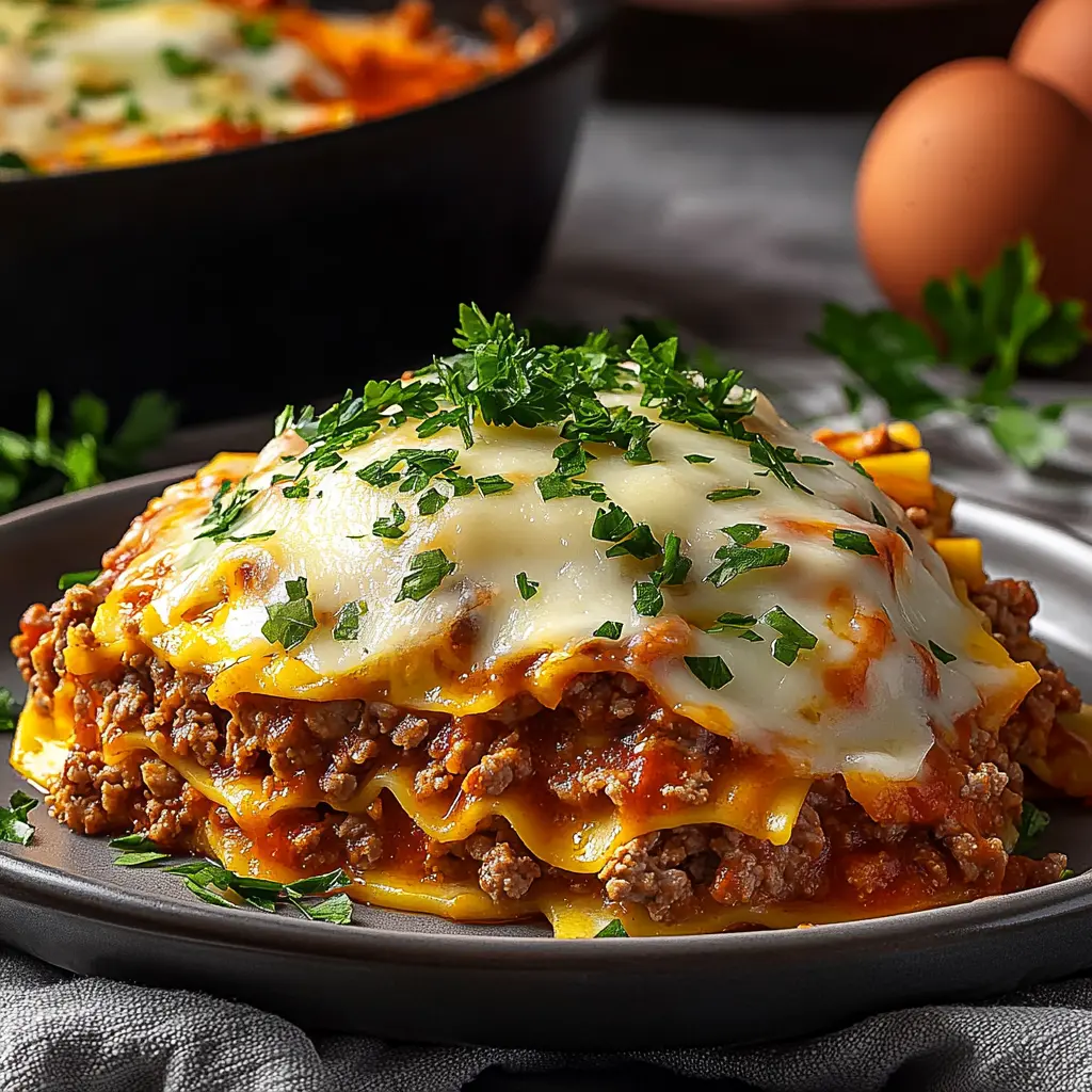 Low-Carb Egglife Lasagna Easy Weeknight Dinner Recipe 2 LOW CARB EGGLIFE LASAGNA centered hero view, clean and uncluttered