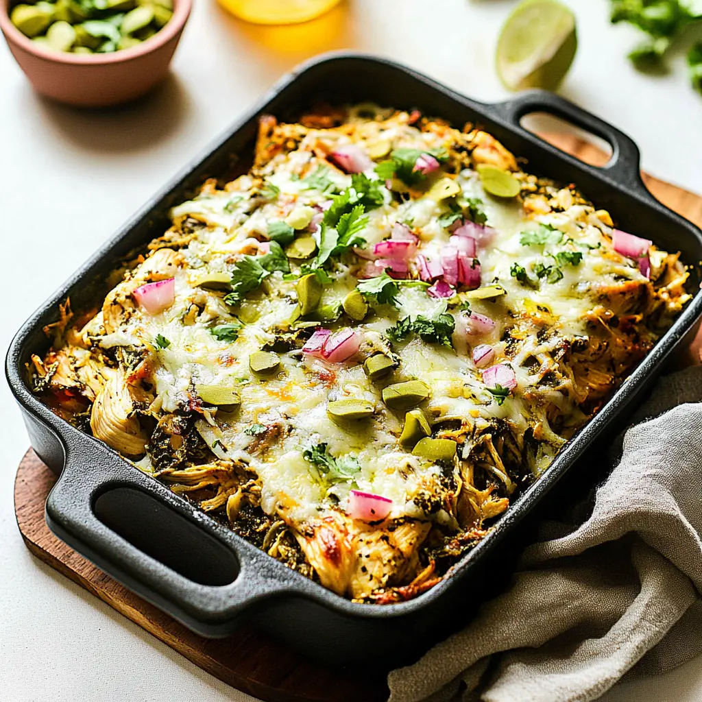 SALSA VERDE CHICKEN CASSEROLE centered hero view, clean and uncluttered