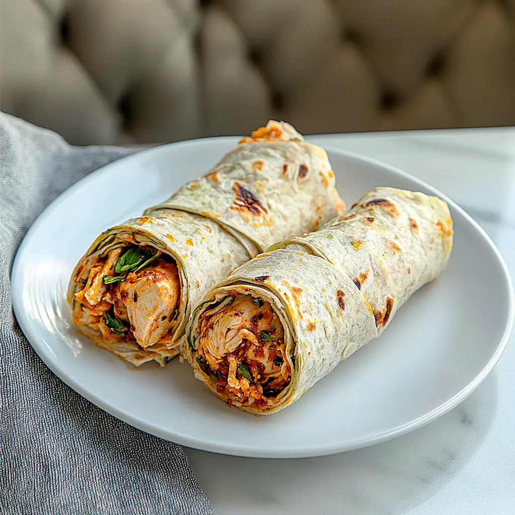 SPICY BUFFALO CHICKEN WRAPS centered hero view, clean and uncluttered
