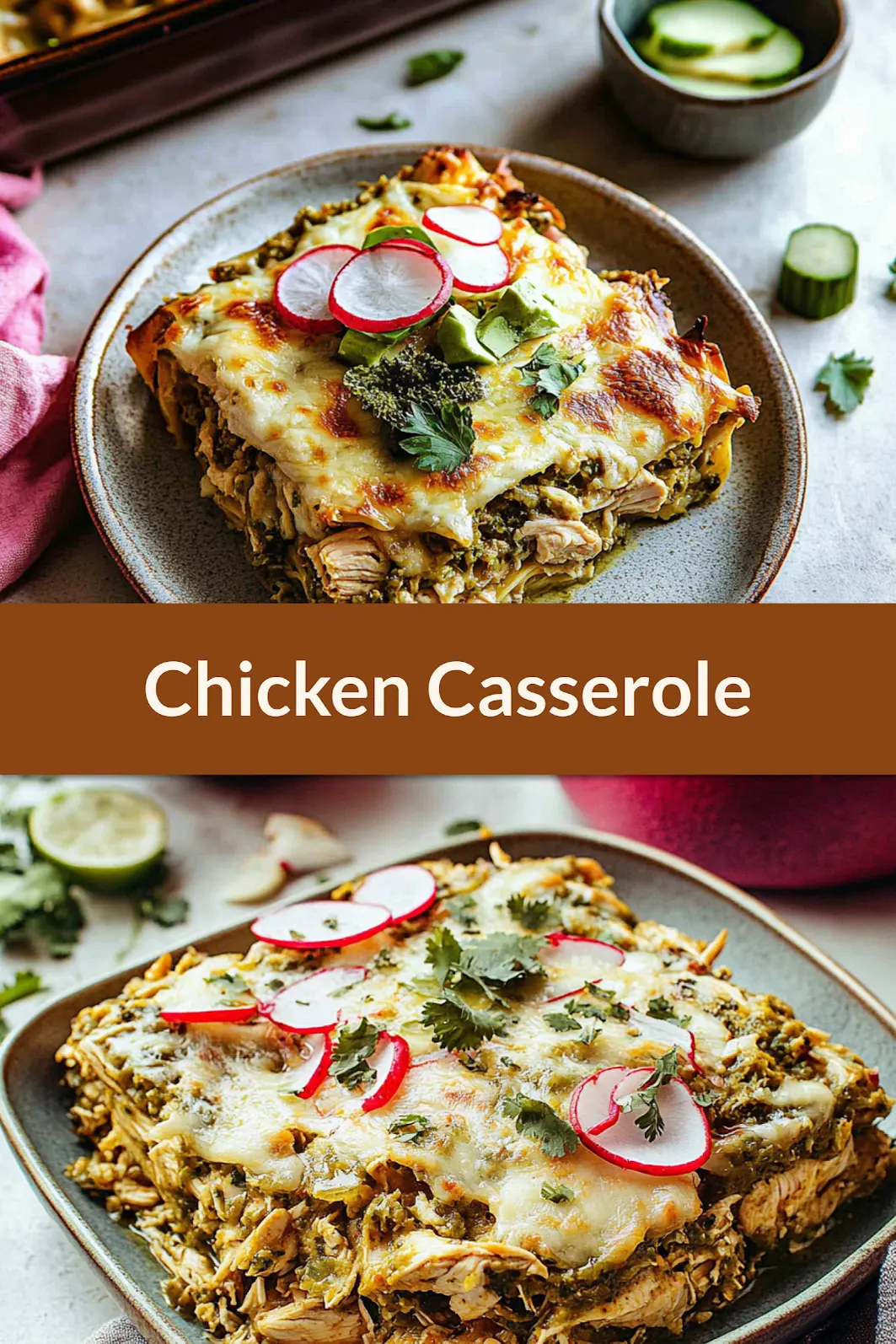 SALSA VERDE CHICKEN CASSEROLE centered hero view, clean and uncluttered