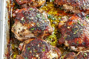 SHEET PAN CHICKEN recipe, served and ready to eat, easy homemade dinner