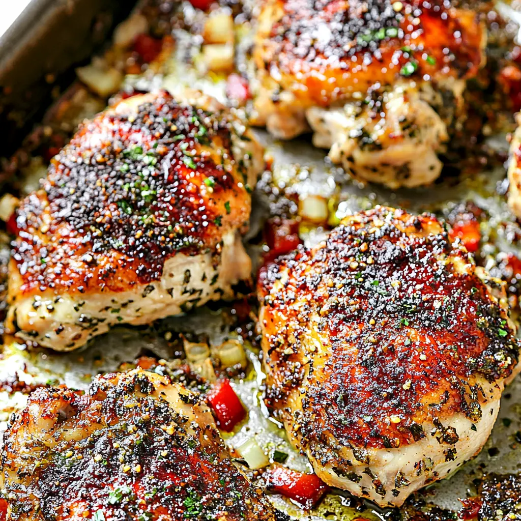 Mediterranean sheet pan chicken with roasted vegetables and fresh herbs, served and ready to eat