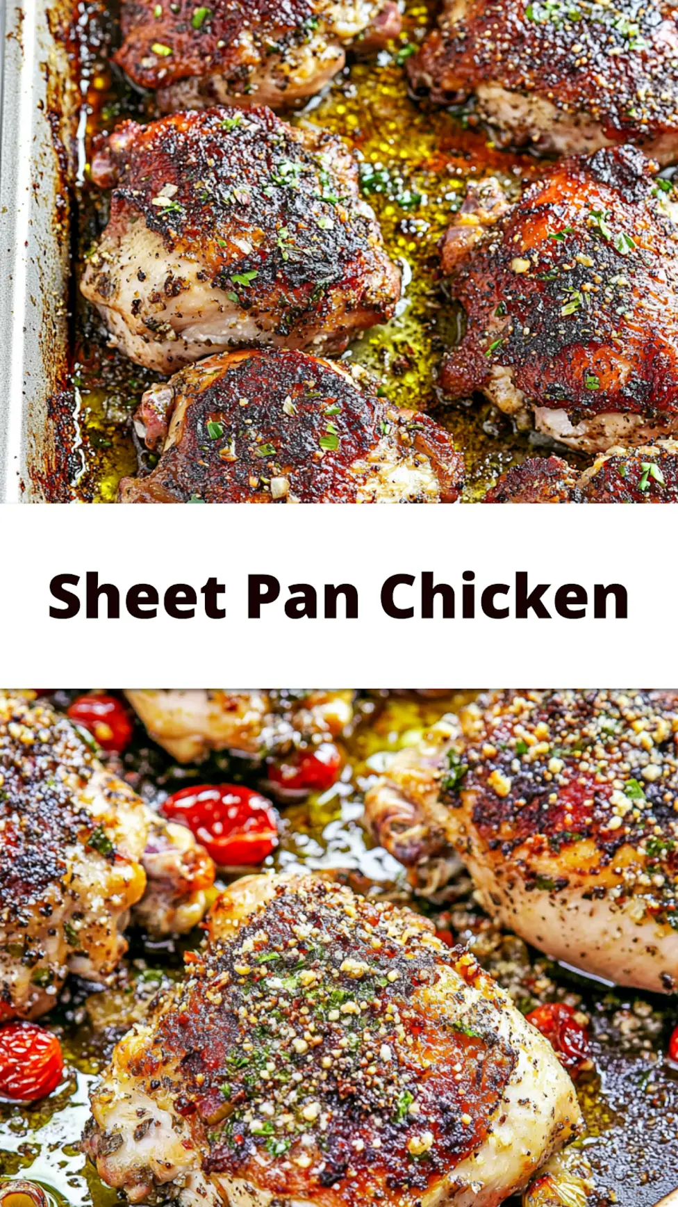 Mediterranean sheet pan chicken with roasted vegetables and feta cheese, perfect easy homemade dinner