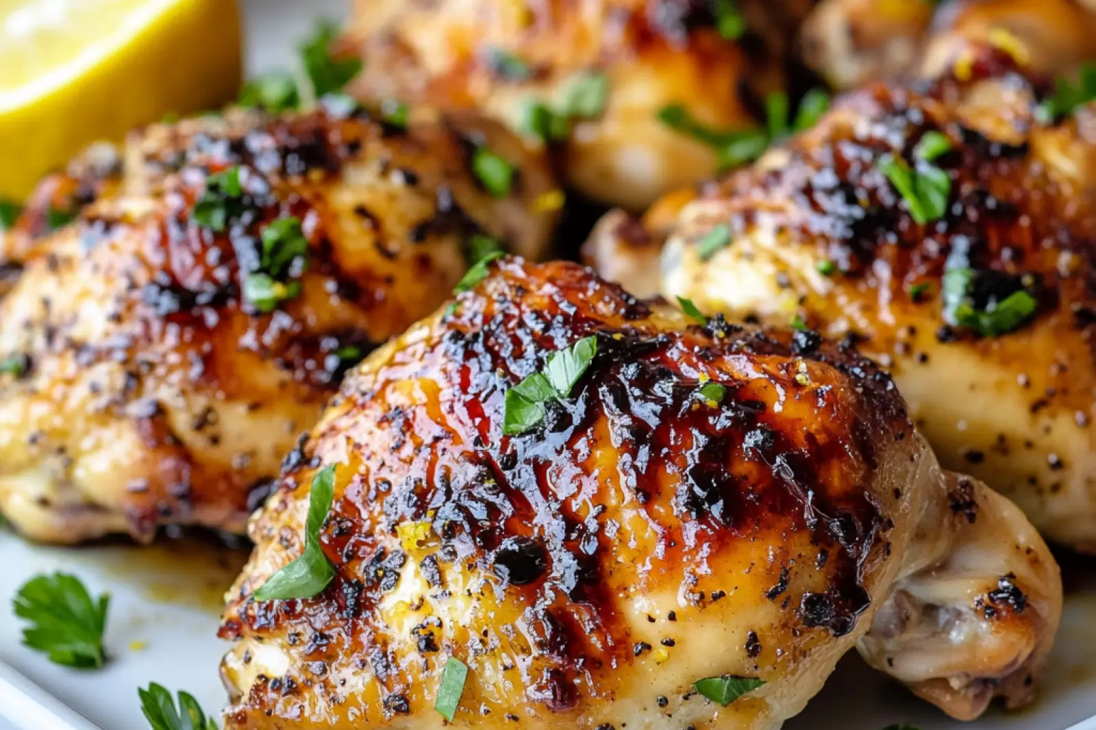 SHEET PAN LEMON BALSAMIC CHICKEN centered hero view, clean and uncluttered
