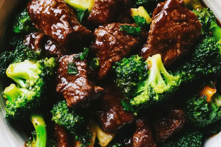 SLOW COOKER BEEF AND BROCCOLI centered hero view, clean and uncluttered