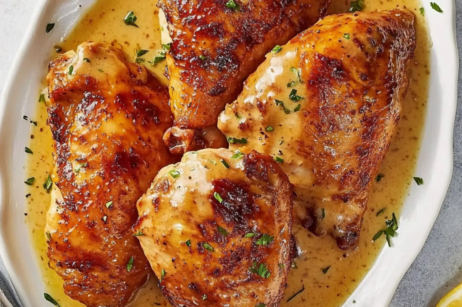 SMOTHERED CHICKEN BREASTS centered hero view, clean and uncluttered