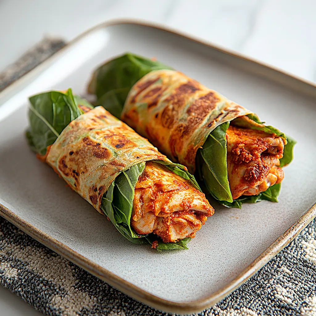 SPICY BUFFALO CHICKEN WRAPS centered hero view, clean and uncluttered