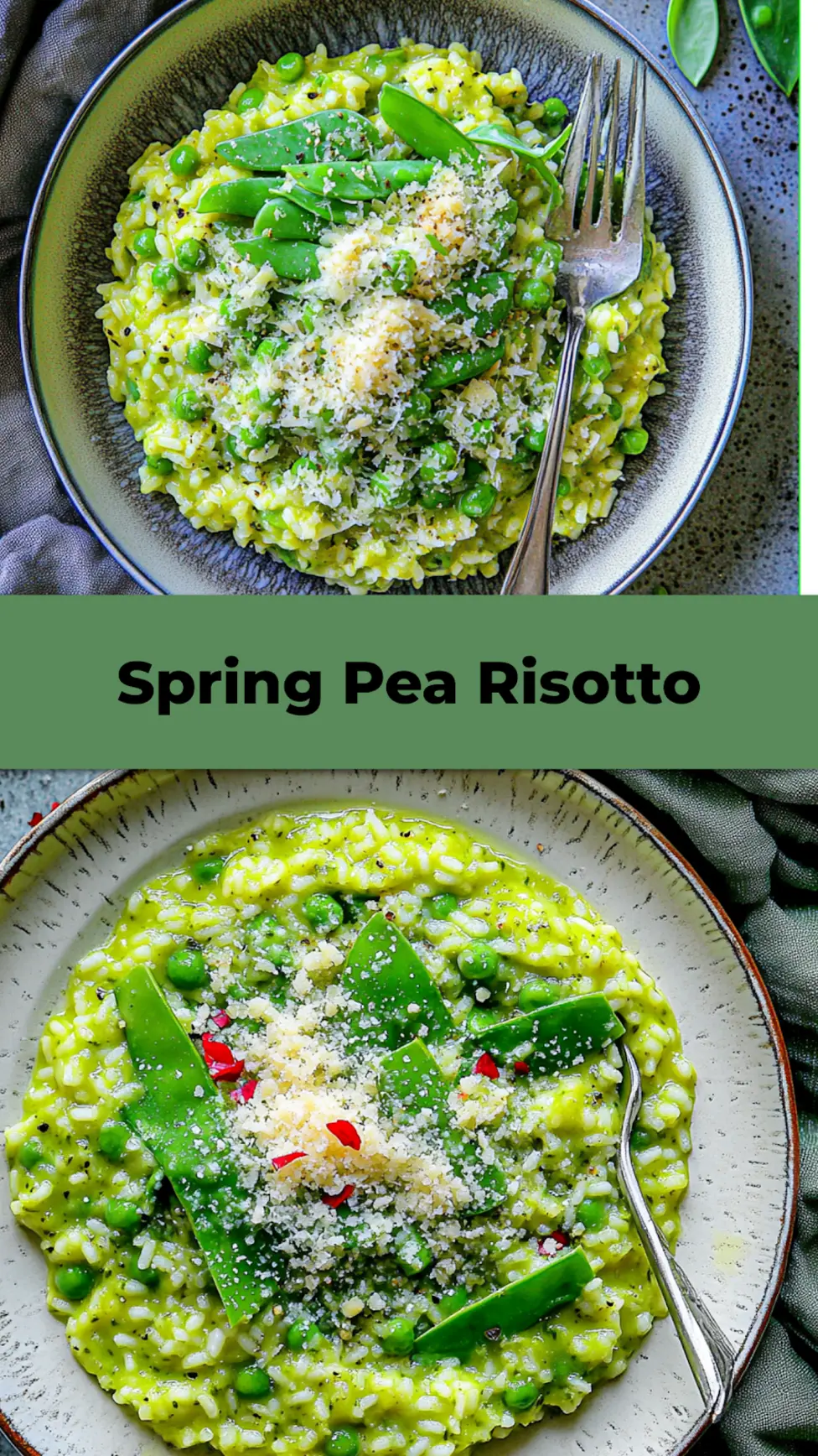 Spring pea risotto with fresh mint garnish, perfect for weeknight dinners