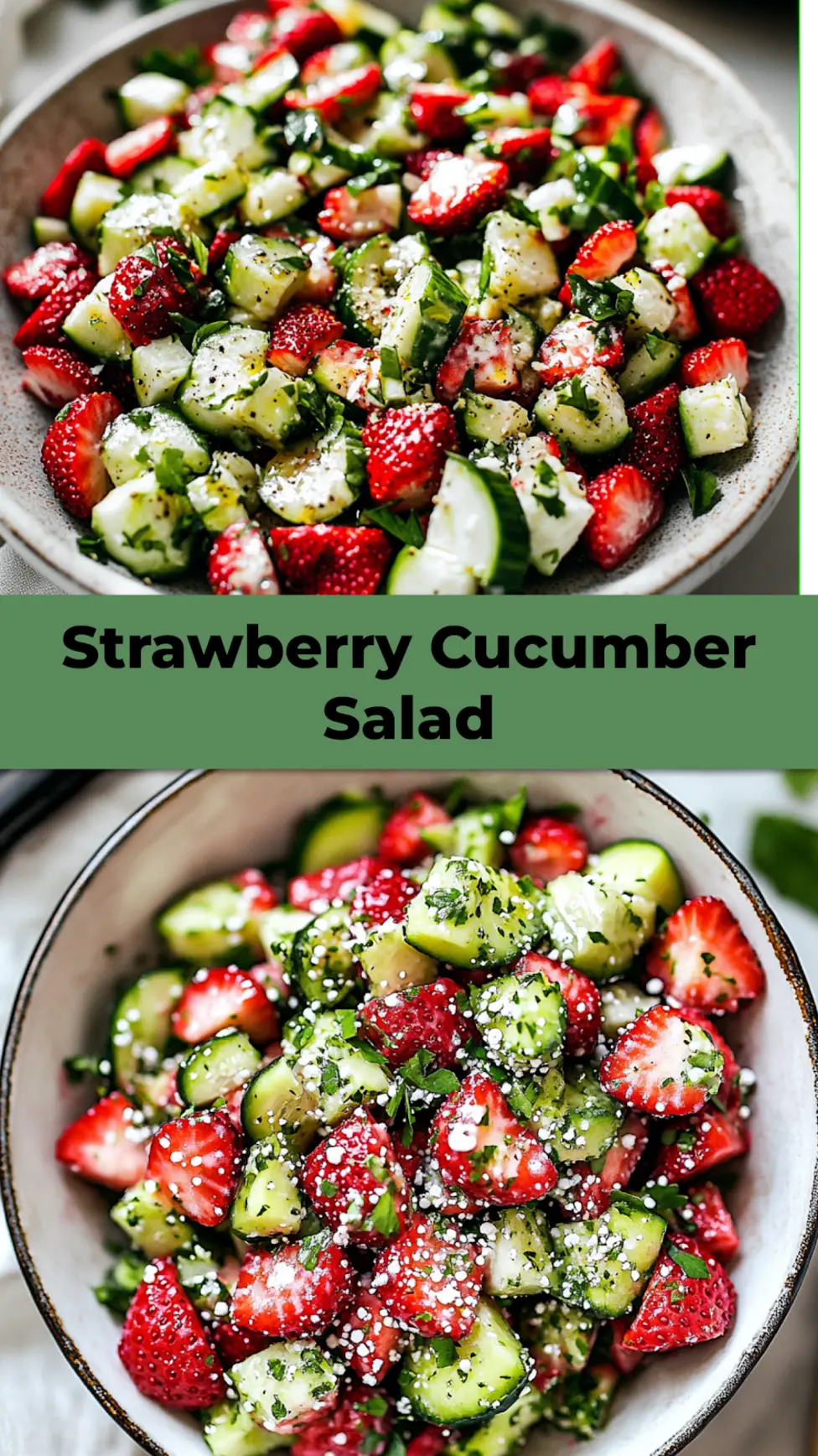 Strawberry Cucumber Salad centered hero view, clean and uncluttered pin