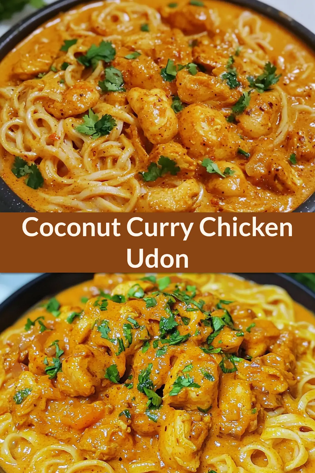 Thai Inspired Coconut Red Curry Chicken Udon centered hero view, clean and uncluttered for Pinterest