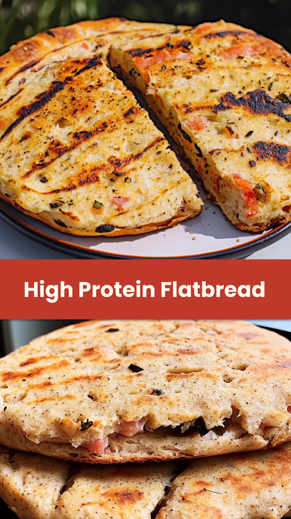 THE EASIEST HIGH PROTEIN FLATBREAD centered hero view, clean and uncluttered