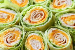 TURKEY CHEDDAR LUNCH ROLL UPS centered hero view, clean and uncluttered