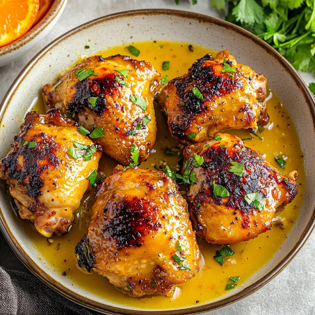 AIR FRYER ORANGE DIJON CHICKEN recipe, served and ready to eat, easy homemade dinner