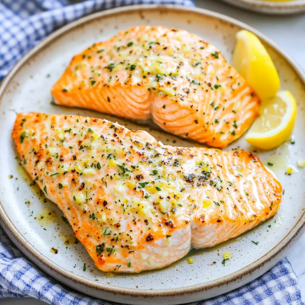 Air Fryer Salmon Lemon Garlic Satisfying Easy Weeknight Recipe 2 Air Fryer Salmon Lemon Garlic recipe, served and ready to eat, easy homemade dinner