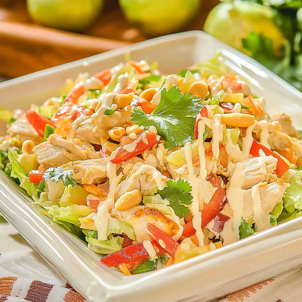 Chopped Thai Chicken Salad Peanut Lime Vibrant Fresh Recipe 2 CHOPPED THAI CHICKEN SALAD PEANUT LIME recipe, served and ready to eat, easy homemade dinner