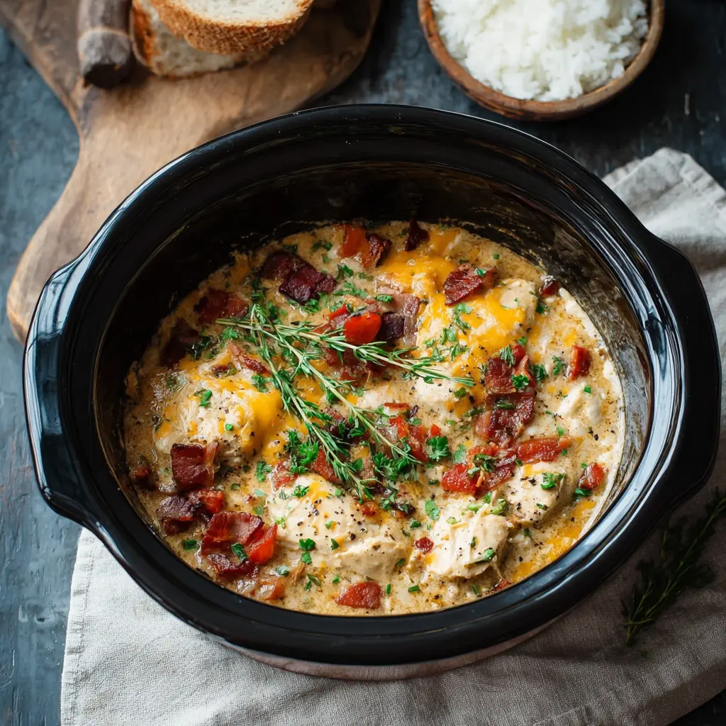 Crack Chicken Crockpot recipe, served and ready to eat, easy homemade dinner