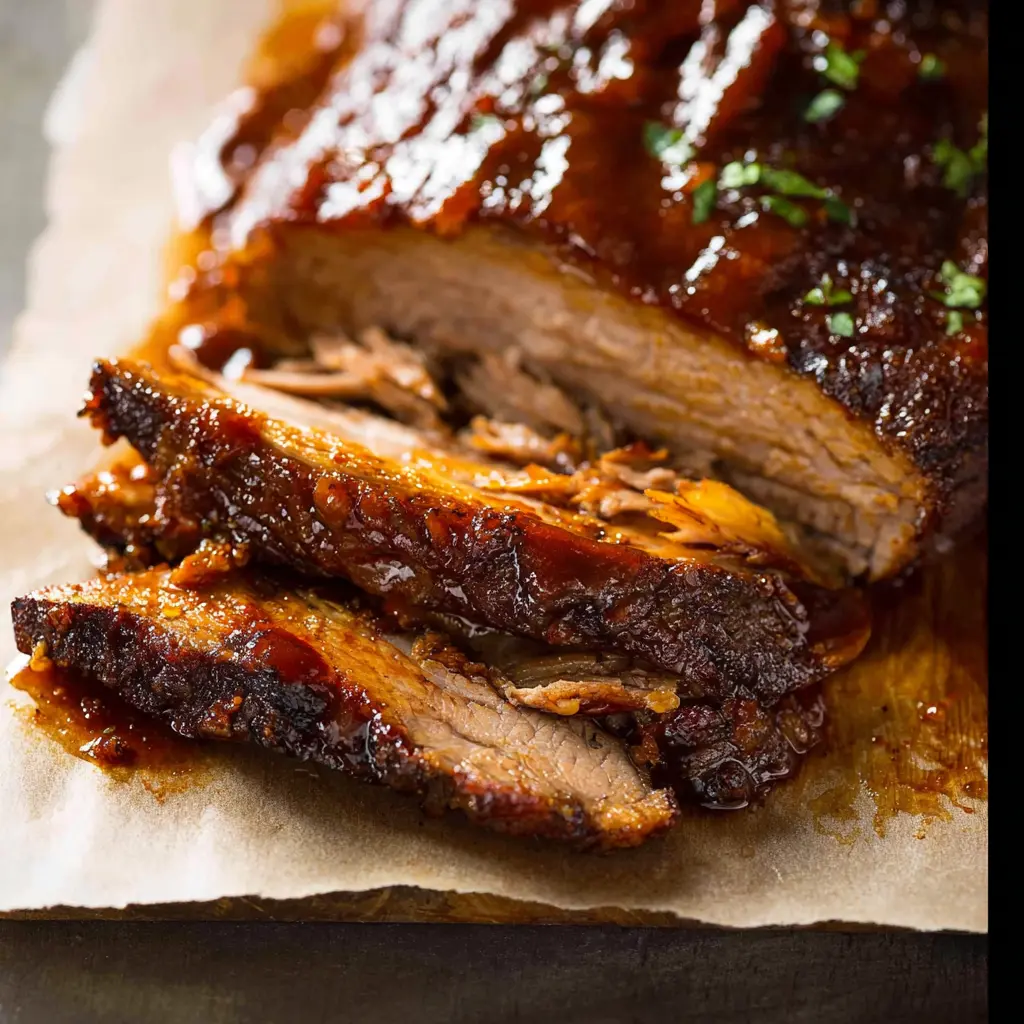 Crockpot BBQ Beef Brisket recipe, served and ready to eat, easy homemade dish