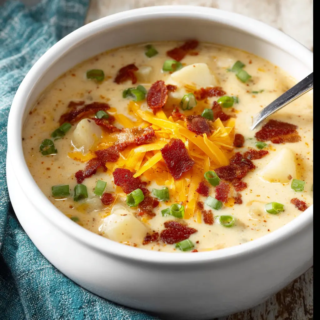 Crockpot Potato Soup Loaded With Cozy Satisfying Flavors You Will Love 1 Crockpot Loaded Potato Soup recipe, served and ready to eat, easy homemade dinner