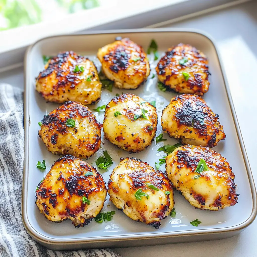 GARLIC BUTTER AIR FRYER CHICKEN THIGHS recipe, served and ready to eat, easy homemade dinner