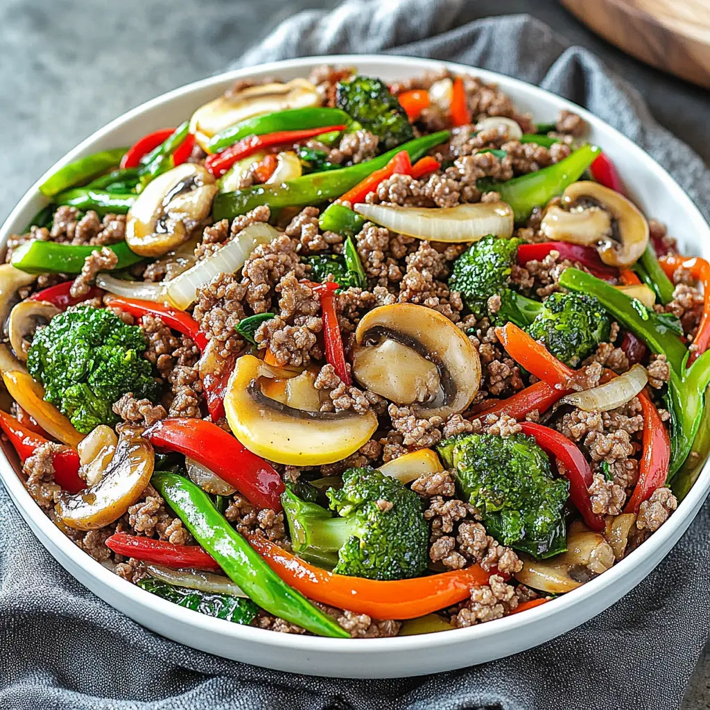 Ground Beef Stir Fry Vegetables Easy Satisfying Quick Dinner 2 Ground Beef Stir Fry Vegetables recipe, served and ready to eat, easy homemade dinner