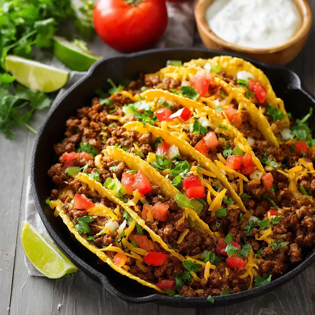 Ground Beef Taco Skillet recipe, served and ready to eat, easy homemade dish