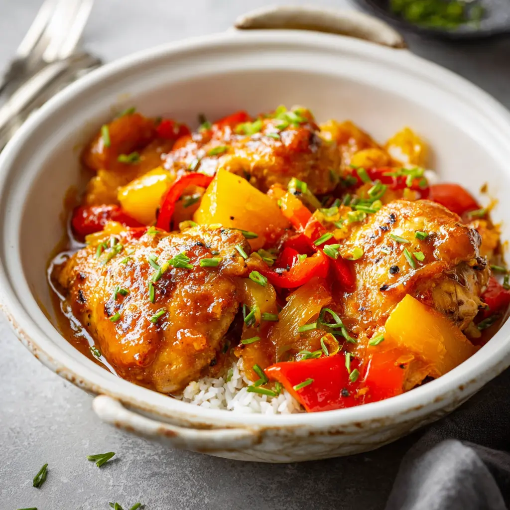 Hawaiian Chicken Crockpot recipe, served and ready to eat, easy homemade dinner