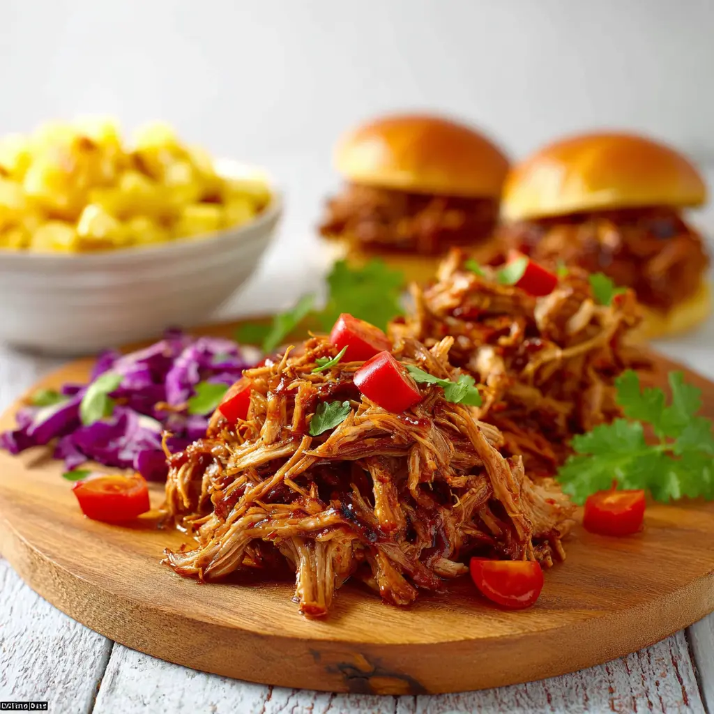 Hawaiian Pulled Pork Slow Cooker recipe, served and ready to eat, easy homemade dish
