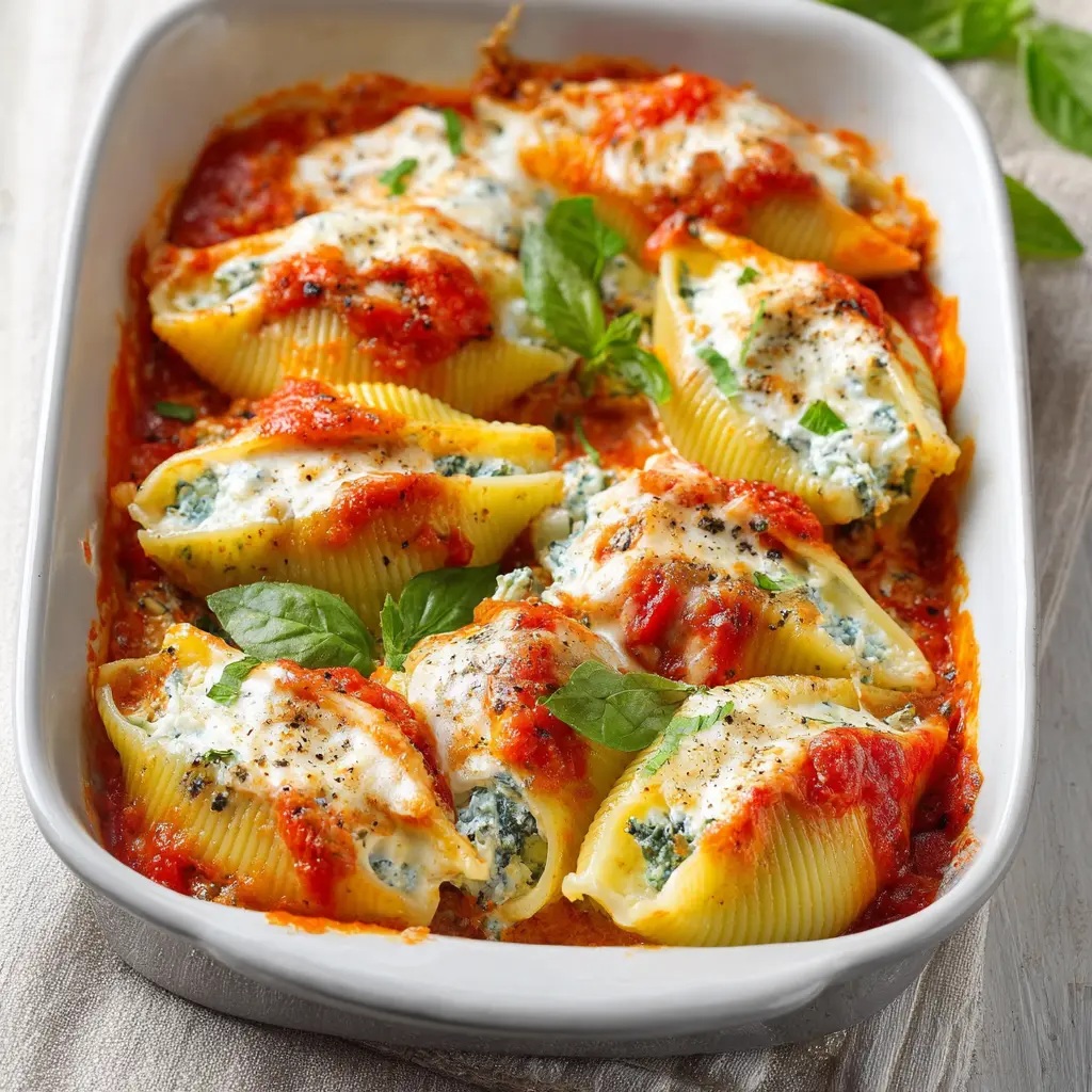 High Protein Cottage Cheese Stuffed Shells recipe, served and ready to eat, easy homemade dinner