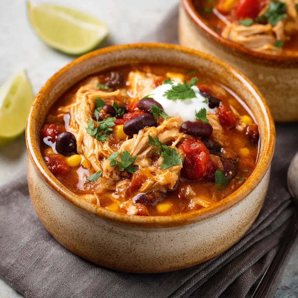 Mexican Chicken Stew Slow Cooker recipe, served and ready to eat, easy homemade dinner
