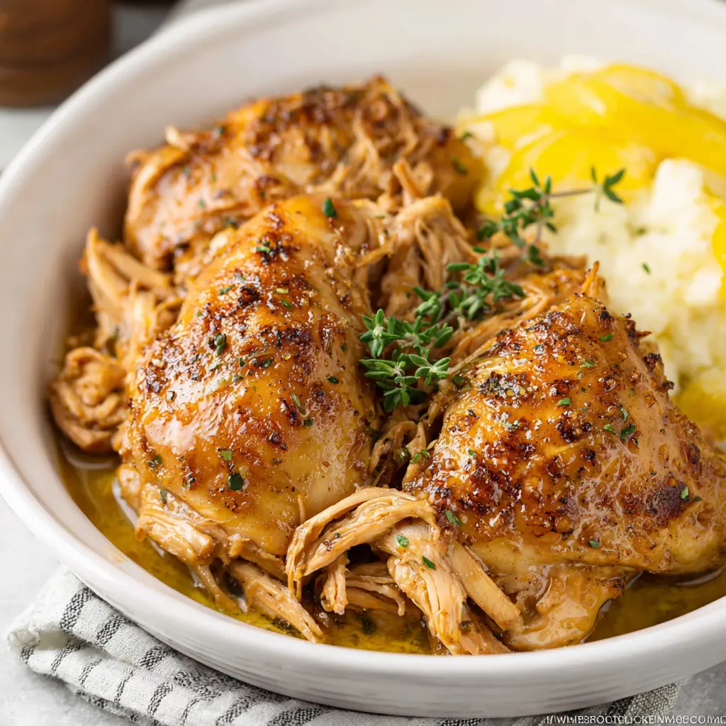 MISSISSIPPI CHICKEN CROCKPOT recipe, served and ready to eat, easy homemade dinner