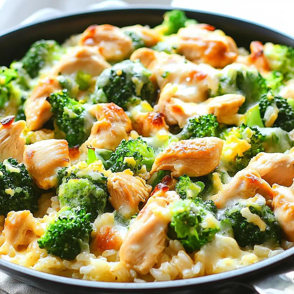 ONE PAN CHICKEN RICE BROCCOLI recipe, served and ready to eat, easy homemade dinner