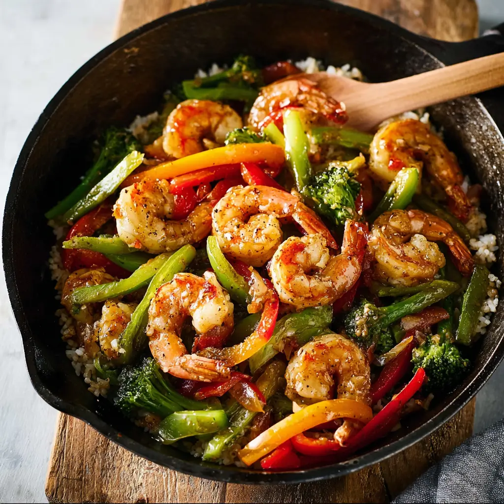 Shrimp Stir Fry Easy Recipe Makes Satisfying Dinners Simple 2 Shrimp Stir Fry recipe, served and ready to eat, easy homemade dinner