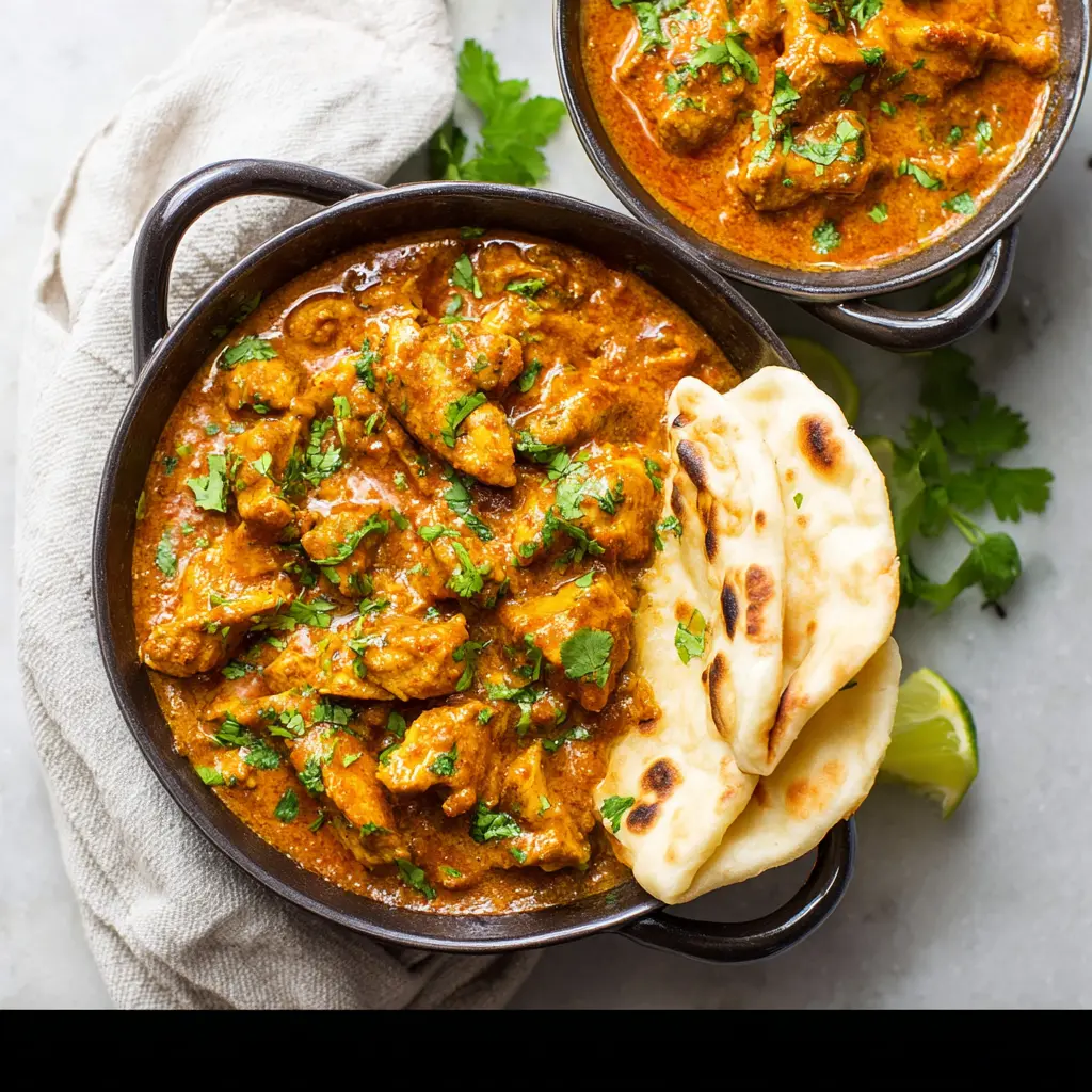 Slow Cooker Butter Chicken recipe, served and ready to eat, easy homemade dinner