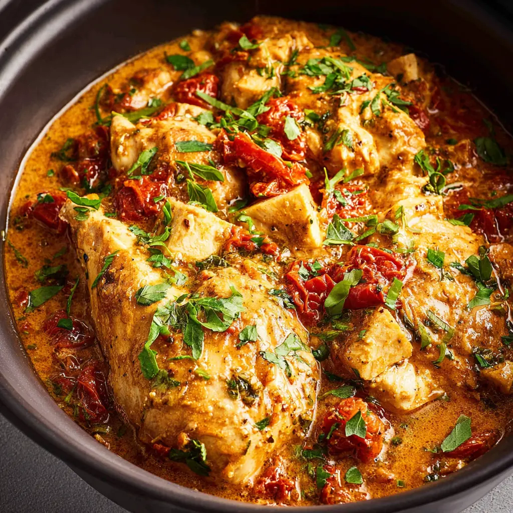 Slow Cooker Marry Me Chicken recipe, served and ready to eat, easy homemade dinner