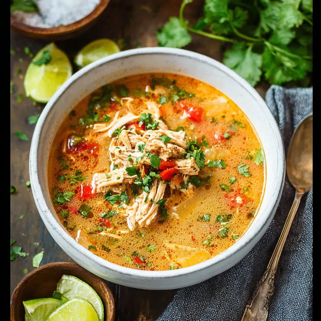 Slow Cooker Mexican Chicken Soup recipe, served and ready to eat, easy homemade dinner