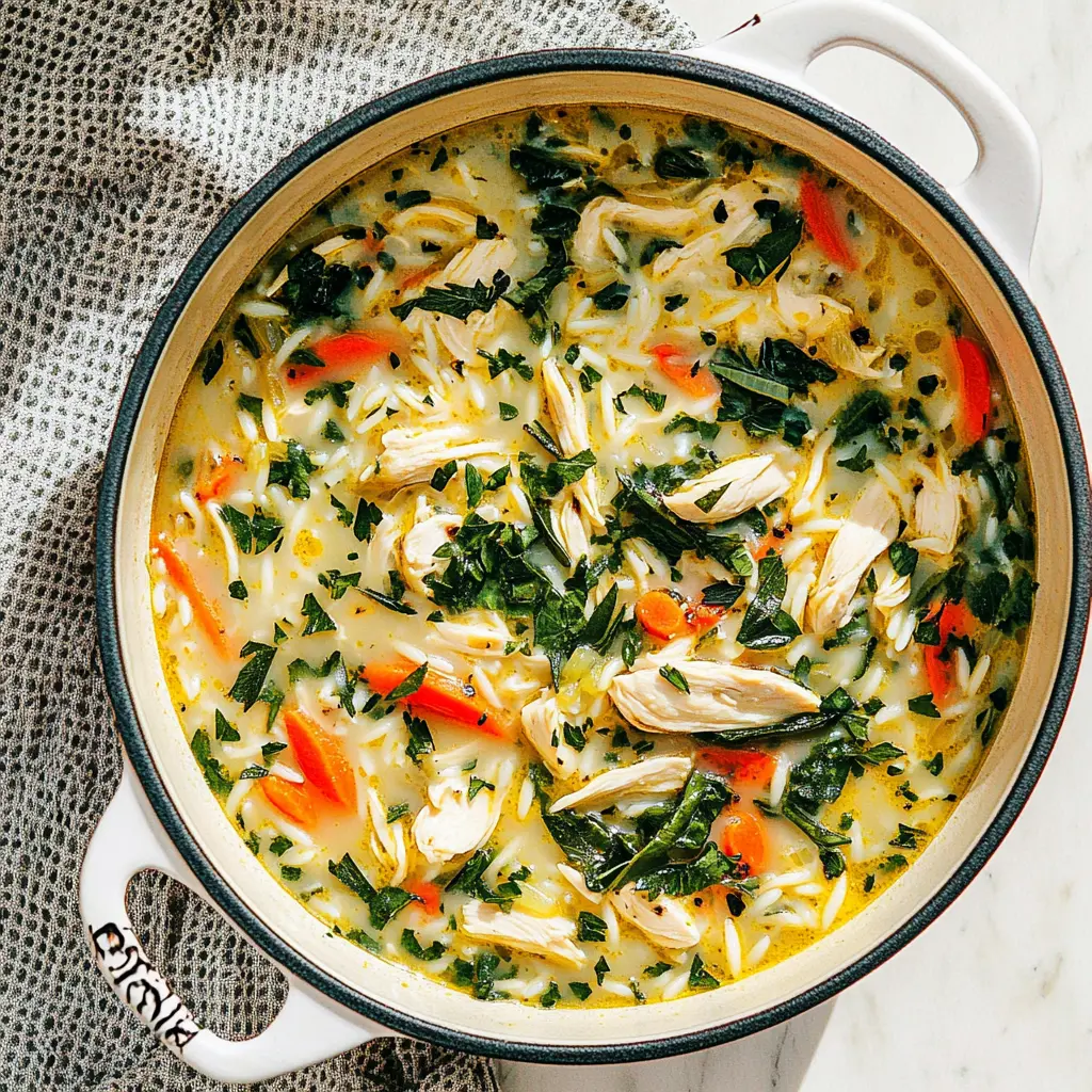 SPRING CHICKEN SOUP LEMON ORZO recipe, served and ready to eat, easy homemade dinner