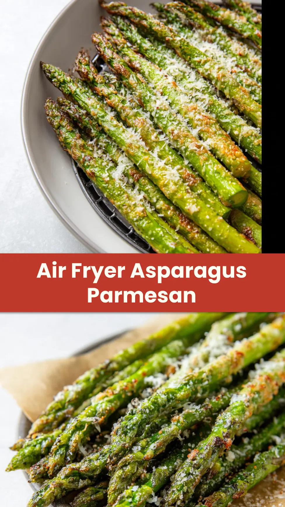 Air Fryer Asparagus Parmesan recipe, served and ready to eat, easy homemade dinner
