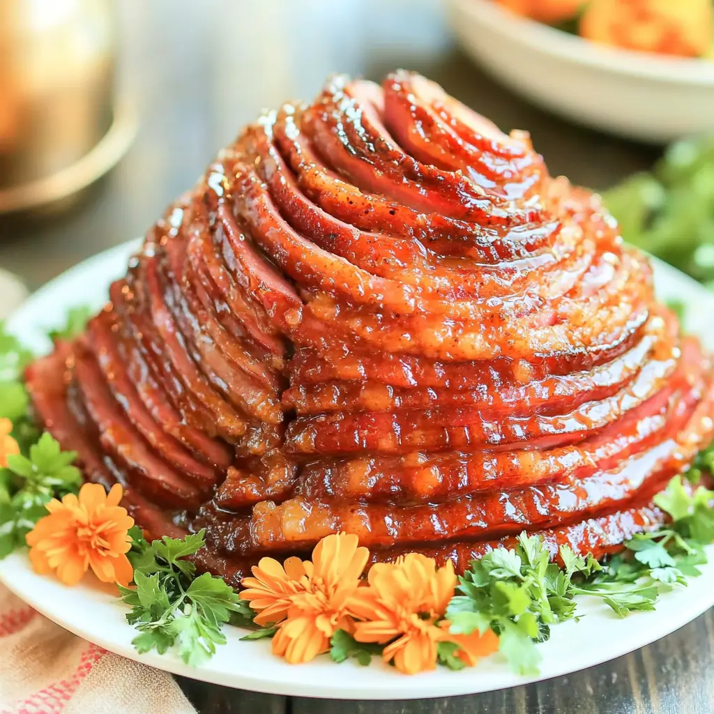 Air Fryer Brown Sugar Ham Easter Warm Amazing Centerpiece 3 Air fryer brown sugar ham with caramelized glaze, served and ready to eat