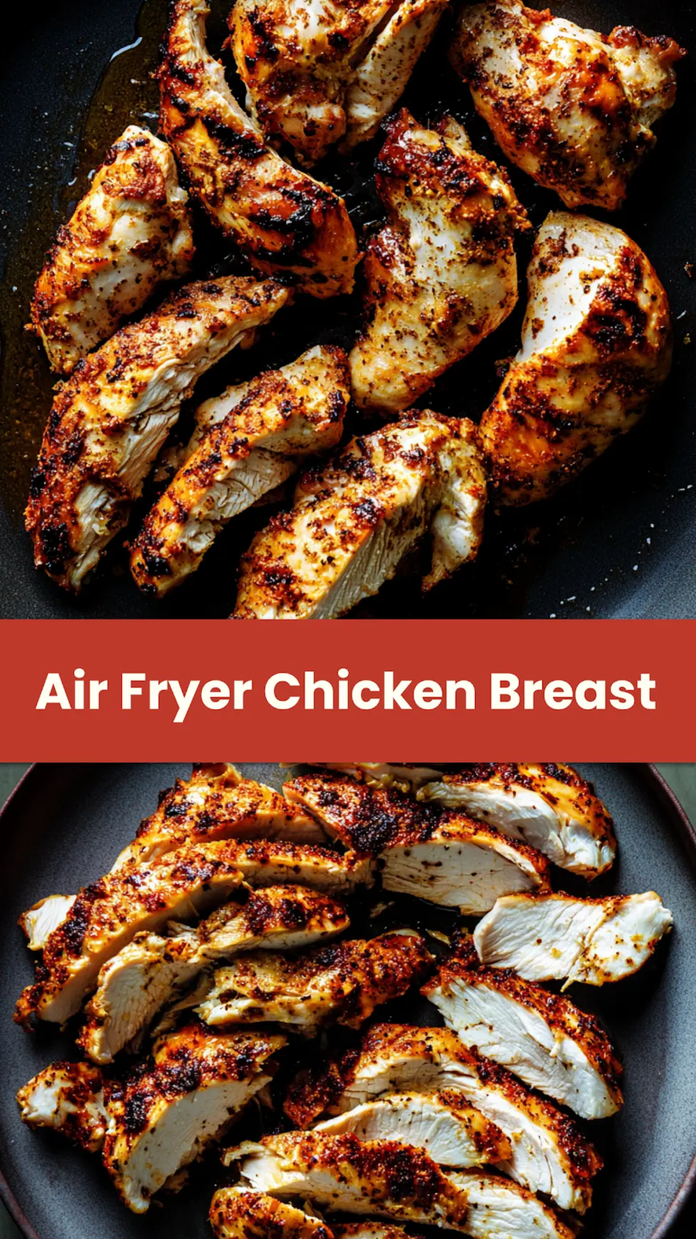 AIR FRYER CHICKEN BREAST recipe, served and ready to eat, easy homemade dinner