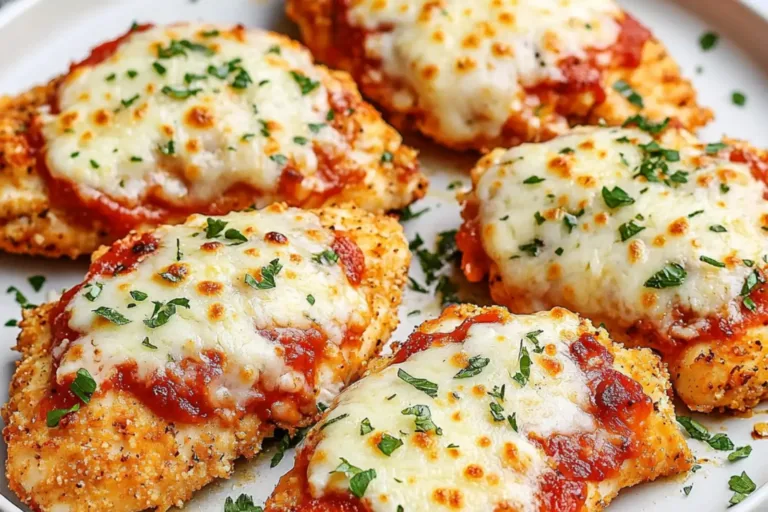 Air Fryer Chicken Parmesan recipe, served and ready to eat, easy homemade dinner